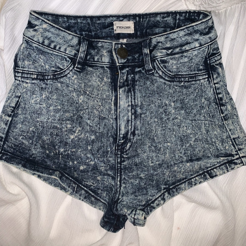 Sneak Peek High waisted marble print jean shorts